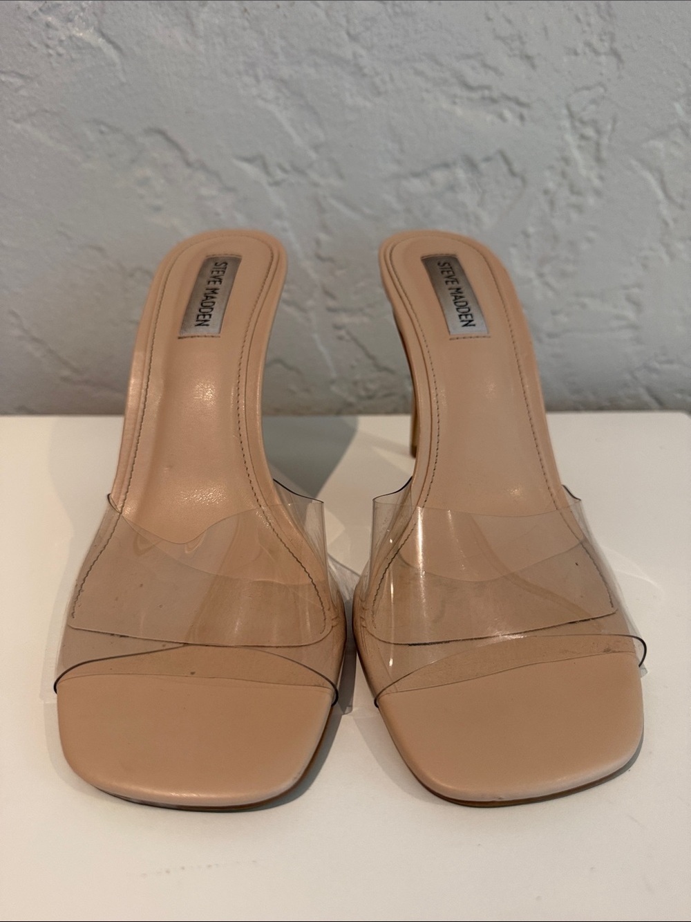Steve Madden Nude Clear Strap Slide Mules